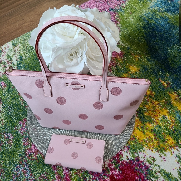 NWT - Kate Spade - Hani, Haven Lane Glitter Pink Polka Dot Tote - Picture 15 of 16
